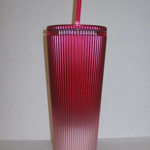 NEW Starbucks 2024 Holiday Pleated Red Pink ombre Cold Cup 24oz Venti Tumbler - Picture 2 of 2